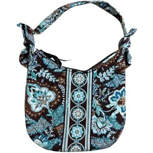 Vera Bradley Java Blue Sml Shoulder Bag Purse Brown Teal Floral Retired Pattern